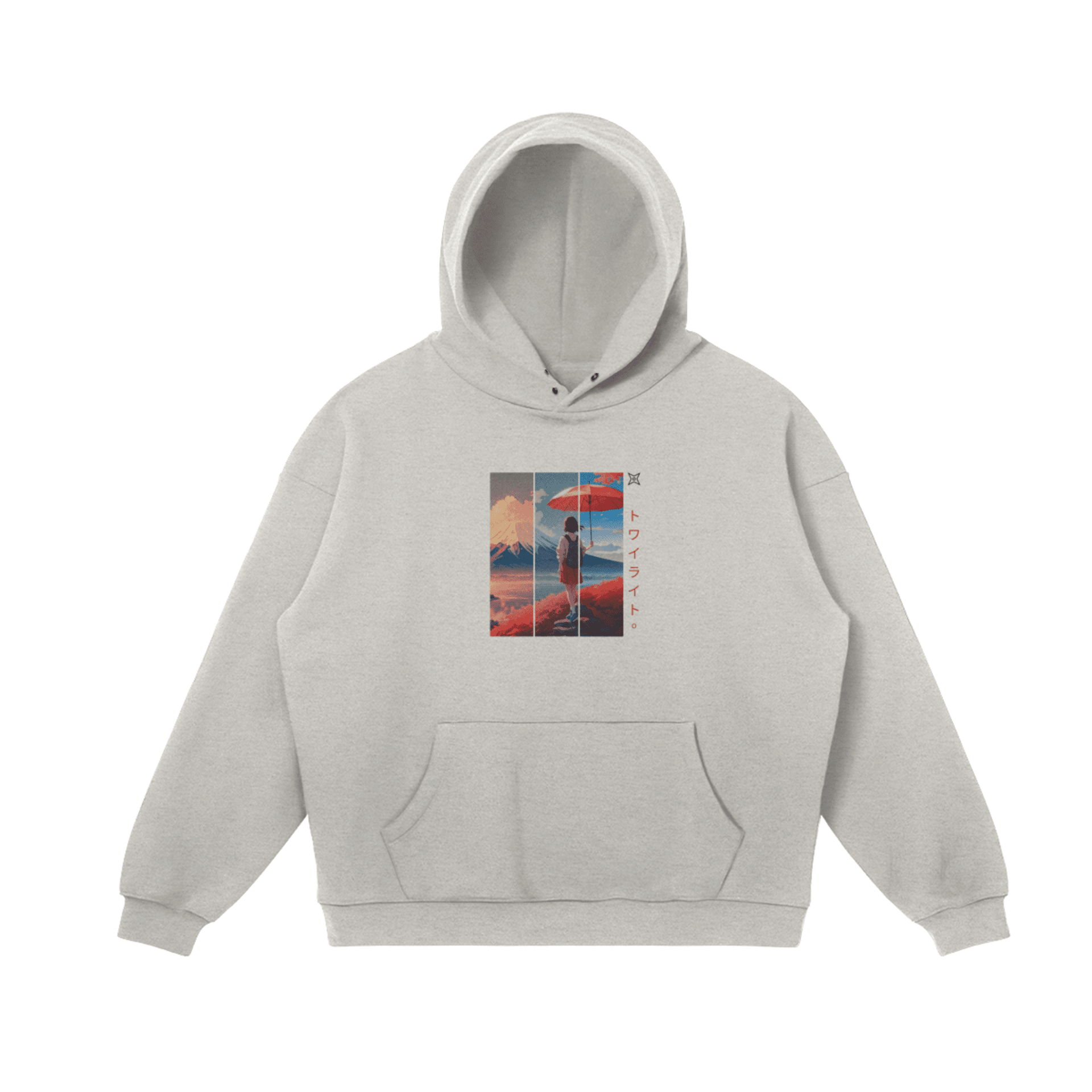 "Towairaito" Unisex Fleece-lined Snap Collar Hoodie Estàndar - 2