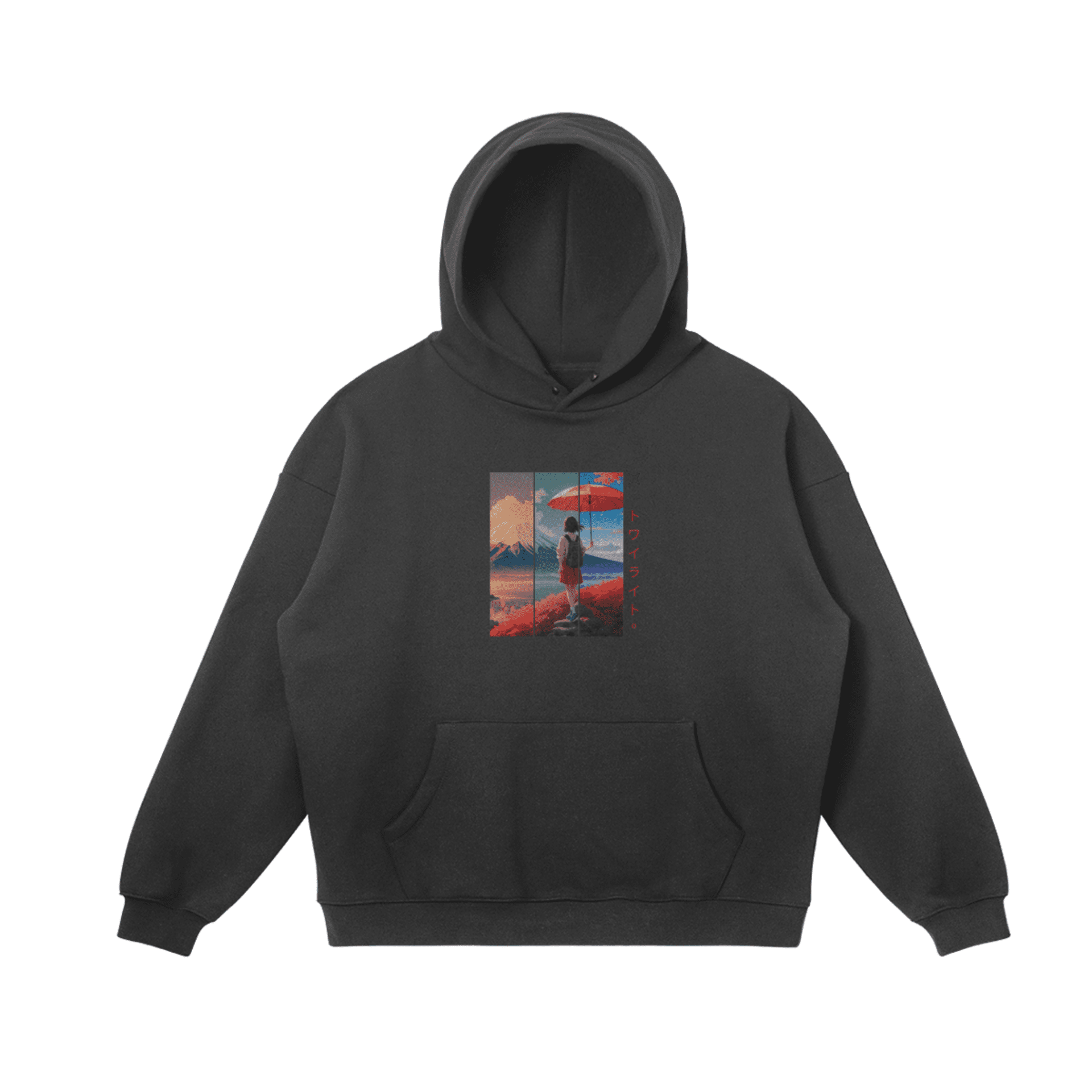 "Towairaito" Unisex Fleece-lined Snap Collar Hoodie Estàndar - 3